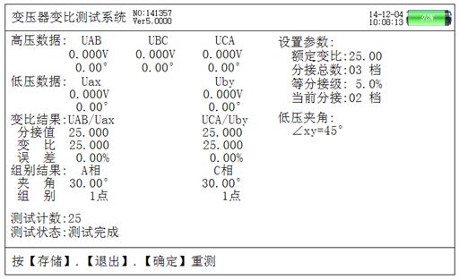 斯科特變壓器測試結(jié)果屏